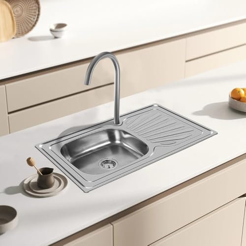 Evier Inox, Evier Cuisine 1 Bac en Acier Inoxydable Finition Nanotechnologique, 1x évier inox brossé de cuisine à un 1bac en acier inoxydable 304 carré lavabo de cuisine égouttoir (90 * 50 * 15cm)