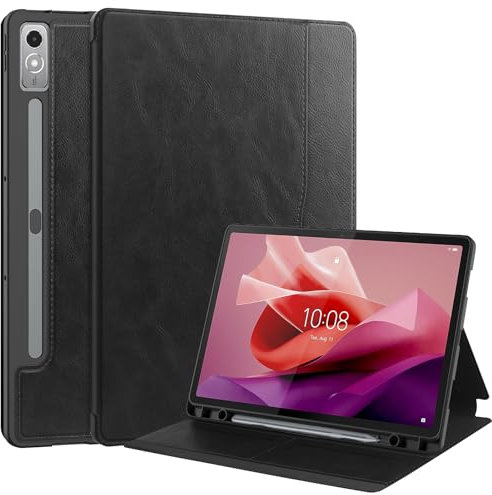 Haofun Coque Compatible avec Lenovo Tab P12, Housse Etui de Slim Léger avec Veille/Réveil Automatique, PU Flexible Cover avec Multi-Angle Fonction Support Noir