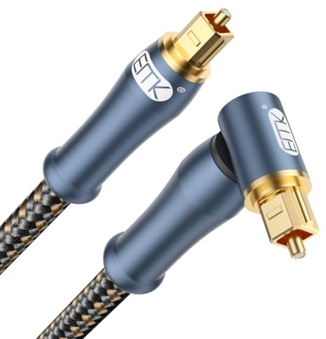 EMK Optisches Kabel Rechteckiges Toslink-Kabel Lichtleiterkabel (3 meter) | 24K-Gold-Winkelstecker, 90-Grad-Glasfaser SPDIF zu TOSLINK Digitale Optische Audiokabel für Lautsprecher, Soundbar, TV