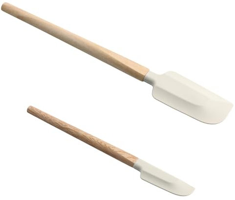 Hoxfly Spatules, 2 Pièces Spatule à Cuillère en Silicone, Spatule de Pot à Manche Long, Outils de Mélange Cuisson Pâtisserie, Antiadhésif Spatule avec Manche en Bois pour Crème, Gâteau, Beurre