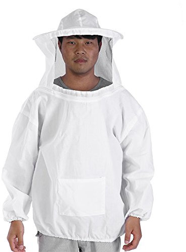 Fdit Robuster Imker Schutzjackeanzug, Nylon Round Hut -Schleier für Komfortable Bewegung, Weiße Polyester -Bienenzuchtjacke, Wesentliche Ausrüstung für Imkere