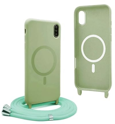 YFSYLL Handykette Hülle für iPhone XS/X mit Band,Magnetische Silikon Handyhülle Kompatibel mit MagSafe,Handyhülle für zum Umhängen Einstellbar und Abnehmbar - Matcha grün