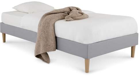 IDIMEX Sommier tapissier PAIMPOL 90 x 190 cm Structure en Bois et revêtement en Tissu Gris, Cadre de lit avec Pieds et sommier à Lattes déhoussable pour 1 Personne