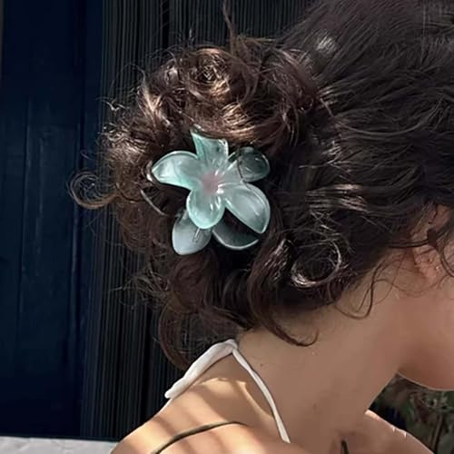 Cybche Haarklammer mit großer Blume, blaue Blume, dickes Haar, rutschfest, starker Halt, Klauen-Clips, niedliches Acryl, große Blumenkralle, Haar-Clips, Sommer, Strand, Plumeria, Zubehör für Damen