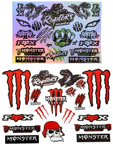 Rieoany Aufkleber 2er Pack, Reflektierend Motorrad Aufkleber für Helm Auto, MTB Sticker Wasserdicht Vinyl, Rot Grün Krallen Totenkopf Design