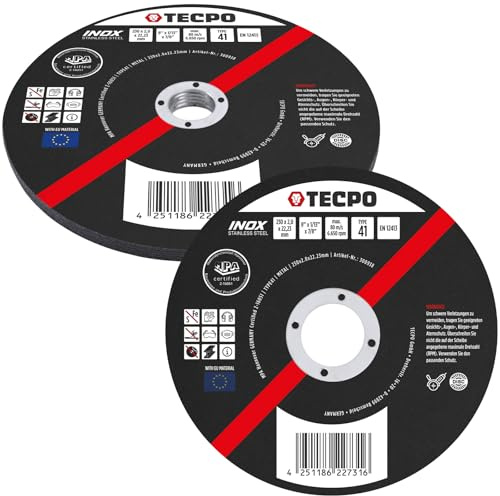 TECPO Trennscheibe Ø 230 mm Winkelschleifer Flexscheiben für Stahl, Metall und Edelstahl (INOX) 2.0 mm 22.23 mm Metalltrennscheibe Schleifscheiben Zubehör 5 Stück