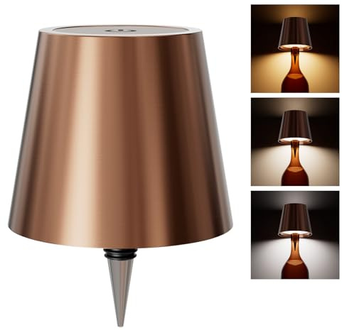 nulmvic Wireless Bottle Lamp,Touch Control Table Lamp, Dimmable 3 Color Temperatures,Wine Bottle Light for Bars,Restaurants,Outdoor,Decor(Rosegold)
