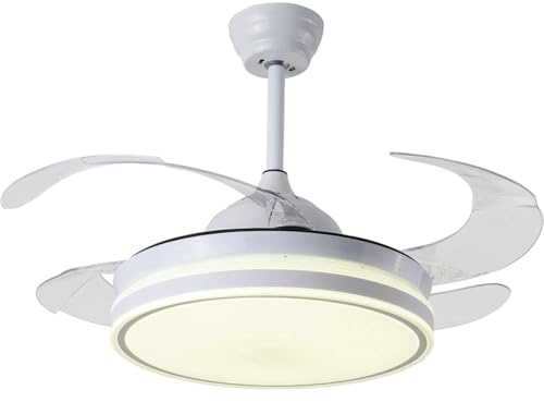 BEL AIR HOME Ventilador de techo ASGARD motor DC silencioso, aspas transparentes 108cm, luz LED 36W 3 temperaturas, mando a distancia, modo invierno, blanco