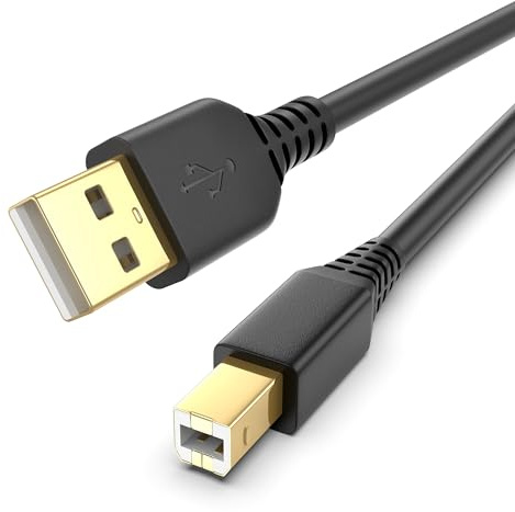 USB A to USB B Cable 2M Gold Plated USB2.0 for HP, Epson, Brother, Canon Printer, Scanner, Robust USB2.0 Printer Lead 2 Meter Midi Cable for Macbook Dell Asus HP Laptop MIDI Controller (1-Pack)