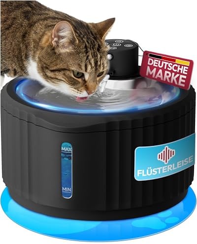 Miaura® Katzenbrunnen kabellos und super leise - Trinkbrunnen für Katze 2.8L Kapazität - Katzen Trinkbrunnen mit Bewegungsmelder - Katzentrinkbrunnen mit exzellenter Akkulaufzeit - Cat Fountain
