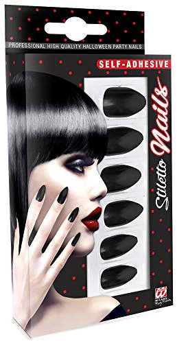 W WIDMANN MILANO Party Fashion 05341 - Fingernägel Set Stiletto, 12 Stück, Schwarz, selbstklebend, Accessoire, Karneval, Mottoparty, Halloween