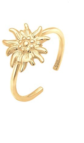 Elli Ring Damen Edelweiss Trachten Verstellbar in 925 Sterling Silber vergoldet