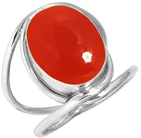Jeweloporium Oranger Karneol Silberring Größe 54 (17,2), 925 Sterling Silber Ring für Damen, natürlicher ovaler Stein, handgefertigter Schmuck