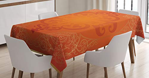 ABAKUHAUS Orange Tischdecke, Königliche Antike Motive, Personalisierter Druck mit Klaren Farben Waschbar Wasserfest kein Verblassen, 140 x 240 cm, Orange Gelb