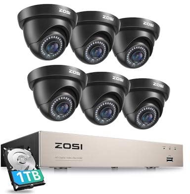 ZOSI 8CH 5MP CCTV Camera Systems, 6x 2MP Outdoor Indoor Home Wired Cameras | 3K H.265+ Surveillance DVR kit with 1TB HDD, 80ft IR Night Vision Security Camera, Human/Vehicle Detection, Instant Alerts