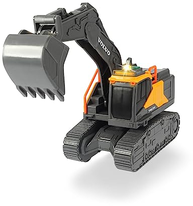 Dickie Toys 203723005 Volvo Kettenbagger, Licht & Sound, inkl. Batterien, 23 cm groß, gelb/grau