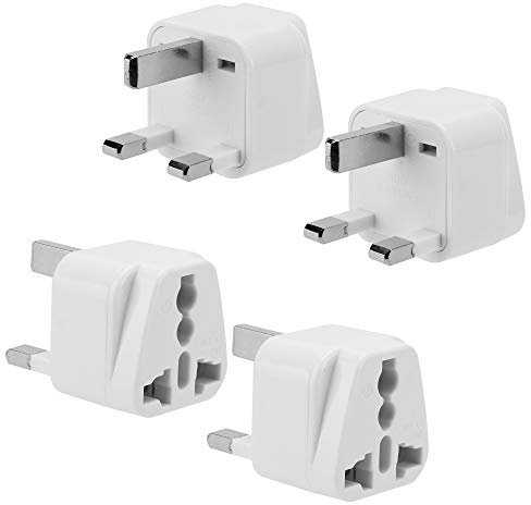 INTIRILIFE 4X Adattatore Presa in Bianco - Set di 4 adattatori da Viaggio Tipo G per Prese per Germania, Italia, Spagna, Francia - convertitore convertitore