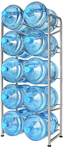 Ationgle 5 Gallon Water Jug Rack for 10 Cooler Bottles, Multiple Tier Heavy-Duty Metal Water Bottle Holder with X Frame, Detachable Water Bottle Storage Organizer for Kitchen Office, Silver Grey