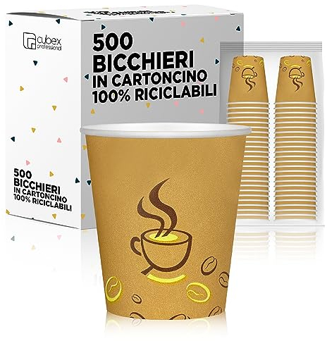 cubex professional 500 Bicchieri in cartoncino da 120 ML Stampa Caffè, per Caffè, Acqua, Bevande Calde e Fredde, 100% Riciclabili