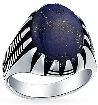 Personalisierte Herren Tier Klaue Set Große Ovale Cabochon Edelstein Marineblau Lapis Lazuli Signet Statement Western Ring Für Männer Oxidiert .925 Silber Handgefertigt In Der Türkei Anpassbar