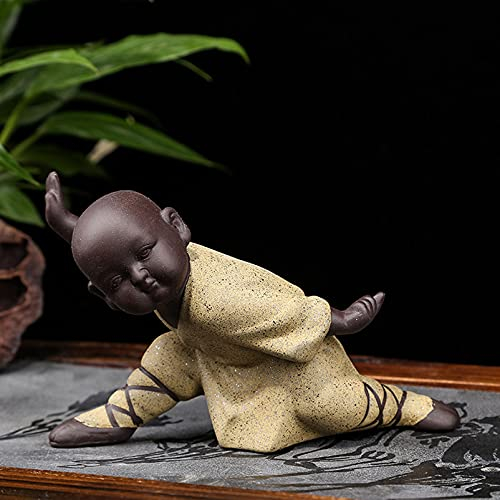 Pevfeciy Mönch Buddha Figur Deko,Keramik/Tonfiguren Statue die Niedlich und Ausdrucksstark Gestaltet,Kunsthandwerk Ornament Buddha Kung Fu Figuren,Teezeremonie Desktop Tischdeko