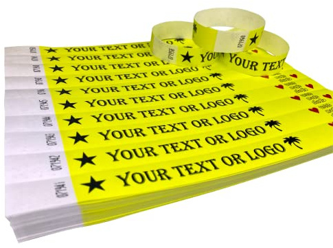 1000 Neongelb Individuell Bedruckte Tyvek-Armbänder mit Ihrem Personalisierten Text/Logo für veranstaltungen, Partys, Festivals, ID