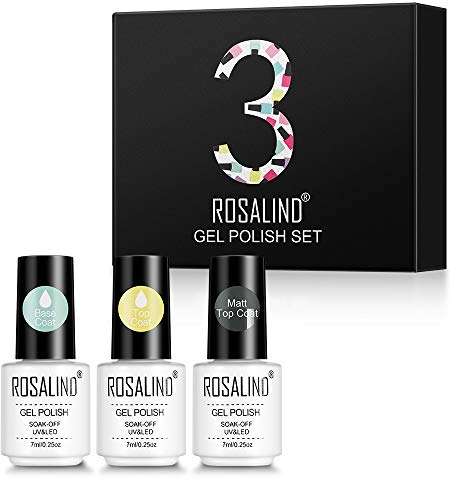 ROSALIND Base Coat Top Coat Matt Top Coat Gel UV Nagellack Polish Gel 7ml Grundlack Decklack Matter Decklack Nagellack Set für Nageldesign UV LED Gel Polish Gellack Nail Art 3pcs