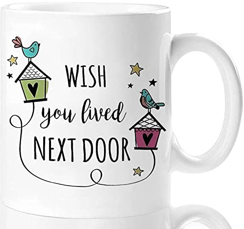 Aurahouse Taza con texto en inglés Wish You Lived Next Door, regalos de amistad para mujeres, regalos del día de la madre para mejor amiga, regalos de cumpleaños para amigas, hermanas, regalos de