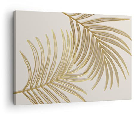 ARTTOR Bilder auf Leinwand Golden Blätter Palmen Leinwandbild 70x50cm Wandbilder Dekoration Wohnzimmer Schlafzimmer Küche Deko Klein Wanddeko Bild Wand Kunstdruck Art Wall Decor Canvas AA70x50-4738