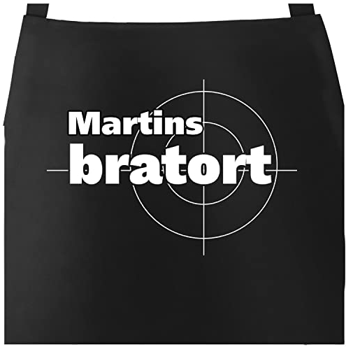 MoonWorks® Grill-Schürze Küchenschürze mit Name Wunschname Bratort Tatort grillen kochen Baumwoll-Schürze 1 schwarz Herren