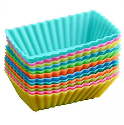 Ruluti Silicone Cupcake Bake Mold, 10pcs Mini Loaf Tin Muffin Cases Rectangular Cake Mould for Cakes Ice Creams Puddings Jelly