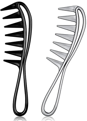 Fuyamp Wide Tooth Salon Shark Combs - 2 Pack Hair Barber Tool, Afro Comb for Styling (Black, Grey)