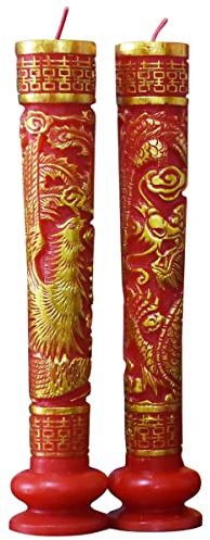 ZINGZIHOME Traditionelle Hochzeitskerzen mit chinesischem Drachen und Phönix, Rot, 1 Paar, 24 cm hoch x 5 cm Durchmesser, ideal für chinesische Hochzeitsdekoration sowie besondere Anlässe