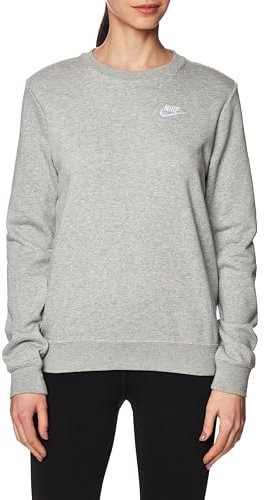 NIKE DQ5473-063 W NSW CLUB FLC CREW STD Sweatshirt Women's Dk Gray Heather/White Size XS