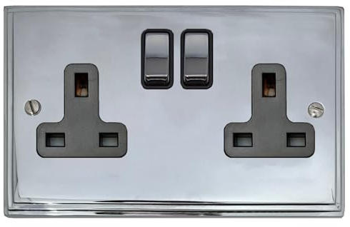G&H VC310 Victorian Plate Polished Chrome 2 Gang Double 13A Switched Plug Socket