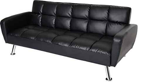 Mendler Sofa HWC-K19, Couch Schlafsofa Gästebett Bettsofa Klappsofa, Nosagfederung Schlaffunktion 203cm - Kunstleder schwarz