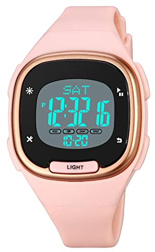 Orologi digitali da polso per donne, ragazze, cinturino in silicone, cronometro sveglia calendario LED multifunzione