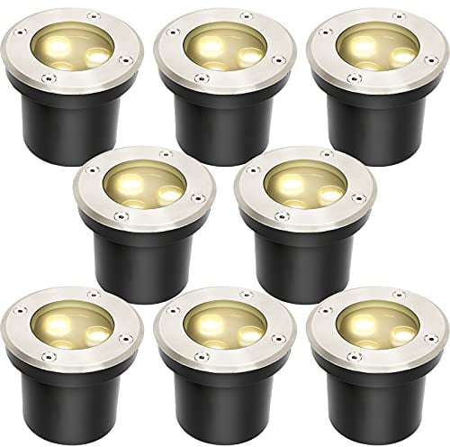 Herrselsam Bodeneinbaustrahler Aussen Led Runde 8er set Led Bodenstrahler Warmweiß Bodenlampe IP65 Wasserdicht Bodenleuchten Bodenspots Außen,für Gartenbeleuchtung und Gehwegbeleuchtung