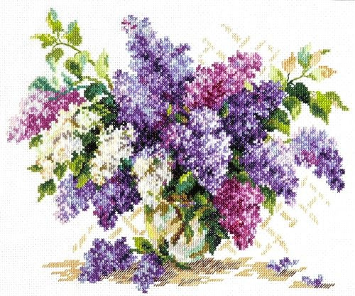 Magic Needle 40-68 ZW Flieder Kreuzstichset mit Zählmuster Zweigart Edition, Baumwolle, multifarbig, 28x23cm