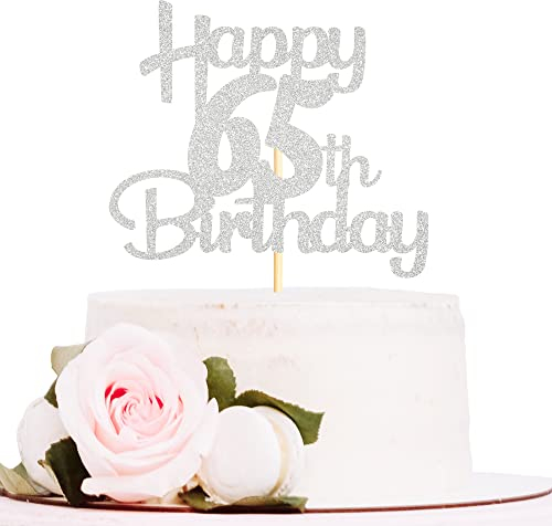 Sotpot Silver Glitter 65 Cake Topper, 65th Birthday Cake Decorations for Birthday Party Anniversary Party Supplies