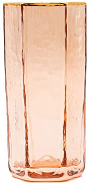 EVEREST GLOBAL Hand Blown Gold Rim Geometry Highball Glasses 8.5 oz Vintage Unique Glassware Home Decor Hexagon Cups for All Occasions