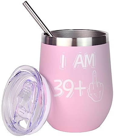 BOKALAKA 40. Geburtstag Frauen, 40. Geburtstagsgeschenk FüR Frauen, Edelstahl Weinbecher Geschenke 40 Geburtstag Frau, Birthday Gift (Rosa, 350ml)
