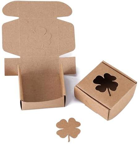 LetCart Braune Geschenkboxen – 10 Stück Kleine Kraftpapierboxen mit Vierblättriges Kleeblatt Kraft Geschenkbox für Seife Party Geschenk Hochzeit Gastgeschenke