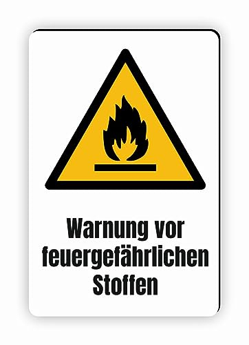 Warnzeichen (W021) Warnung vor feuergefährlichen Stoffen - Eckiges Warnschild mit Text - Warnschild mit Text - nach DIN EN ISO 7010