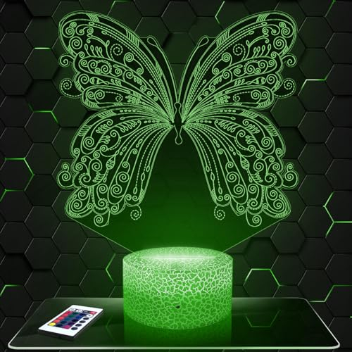Nachttischlampe - Touch-Nachtlicht Schmetterling Tier 3D-LED-Lampe Illusion, Geschenkidee Weihnachten Geburtstag Junge und Mädchen Nachttischlampe Kinder- oder Erwachsenenzimmer