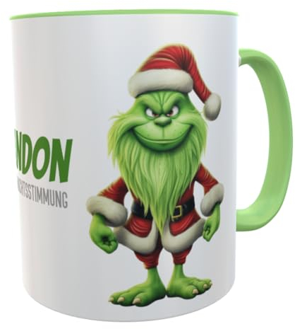 Kilala Weihnachtstasse mit Motiv Weihnachtsstimmung in Grün, Kaffeebecher mit lustigem Spruch, Weihnachtsmuffel Kaffeetasse, Glühweinbecher als Wichtelgeschenk oder zu Weihnachten
