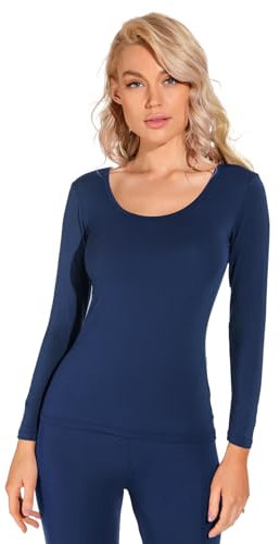 Liang Rou Women's Scoop Neck Ultra Thin Basic Long Sleeve Shirt Royal Blue X-Large