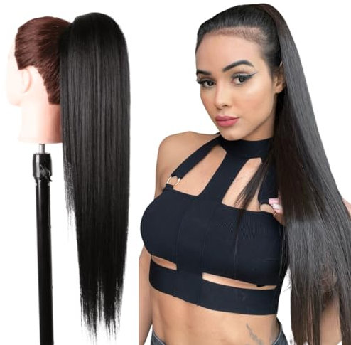 Ser Mulher Extension Coda Di Cavallo MARILIA | Facile da applicare | Look naturale 100% | Termofibra resistente | Capelli Lunghi e Lisci, 70 cm TERMOFIBRA (2 Natural Black)