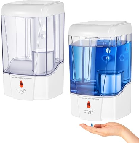 Hushee 2 Pcs Automatic Soap Dispenser Sensor Hand Sanitizer Dispenser Battery Powered for Office Kitchen Hotel(23.7 Oz/ 700 ml,White)