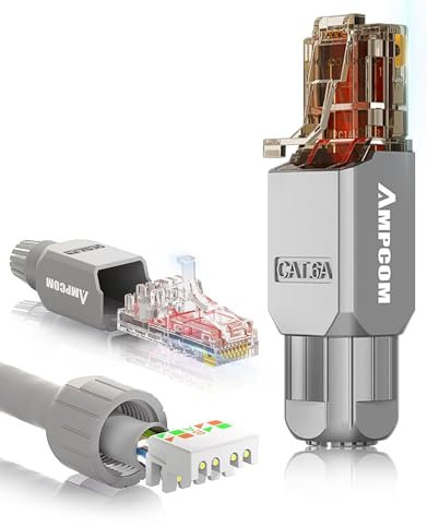 AMPCOM RJ45 Connector (6-Pack) Tool Free Field Termination Modular Plug for Cat 6A UTP Ethernet Cable - Gray